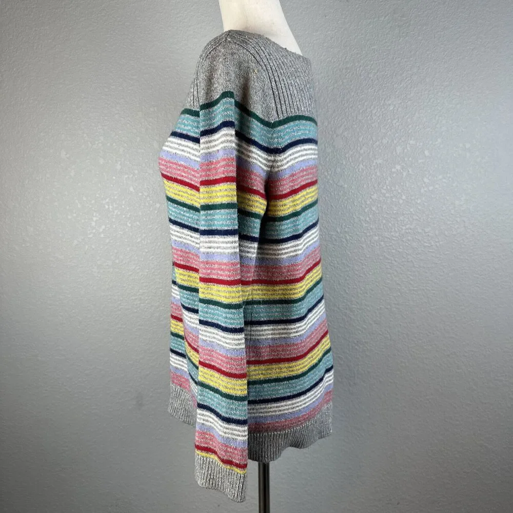 Talbots Womens Boatneck Rainbow‎ Stripe Pullover Sweater M Medium